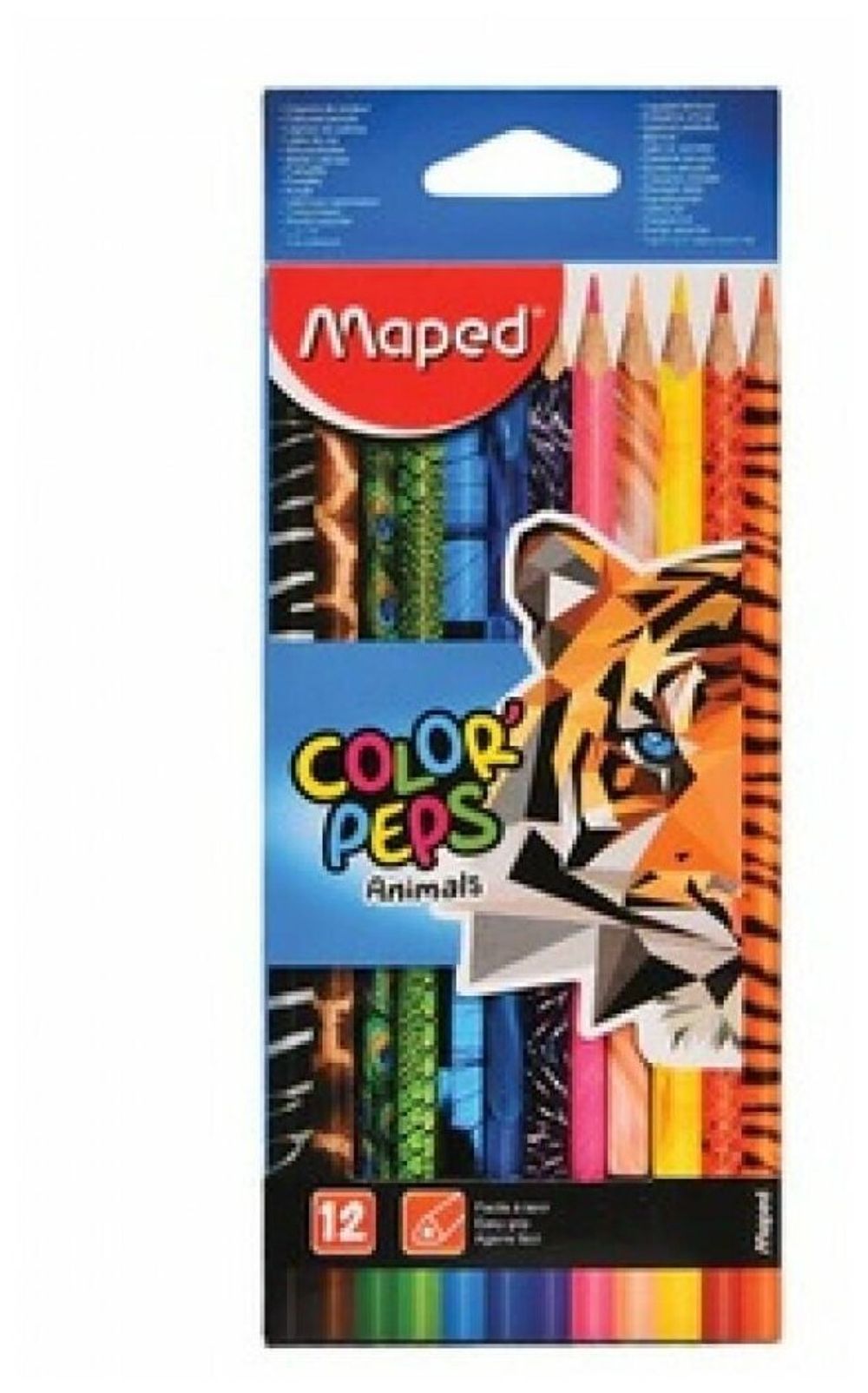 Карандаши цветные MAPED (Франция) "Color'Peps Animals'", 12 цветов, трехгранные, заточенные, европодвес, 832212
