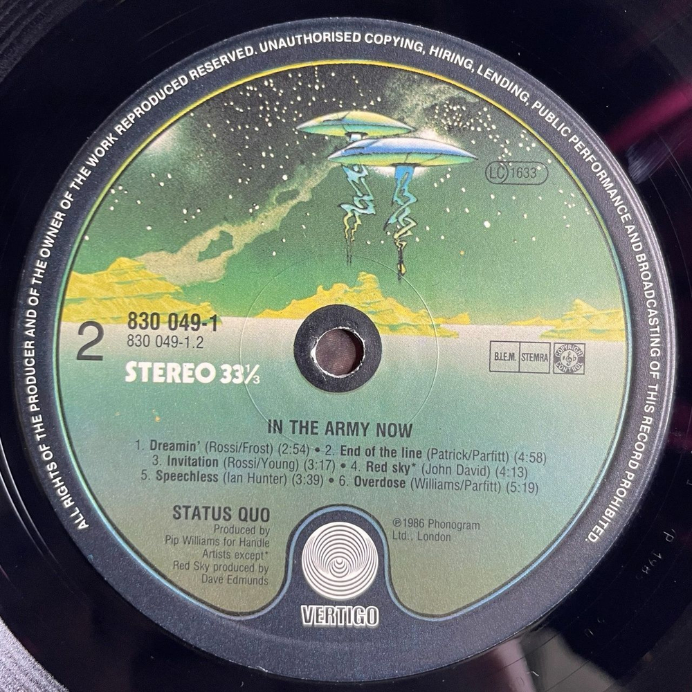 Винтажная виниловая пластинка LP Status Quo In The Army Now (Holland 1986) End Of The Line