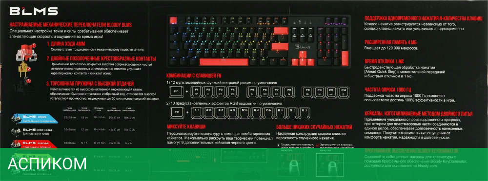 Клавиатура A4Tech Bloody S510R Fire Black/blms Red