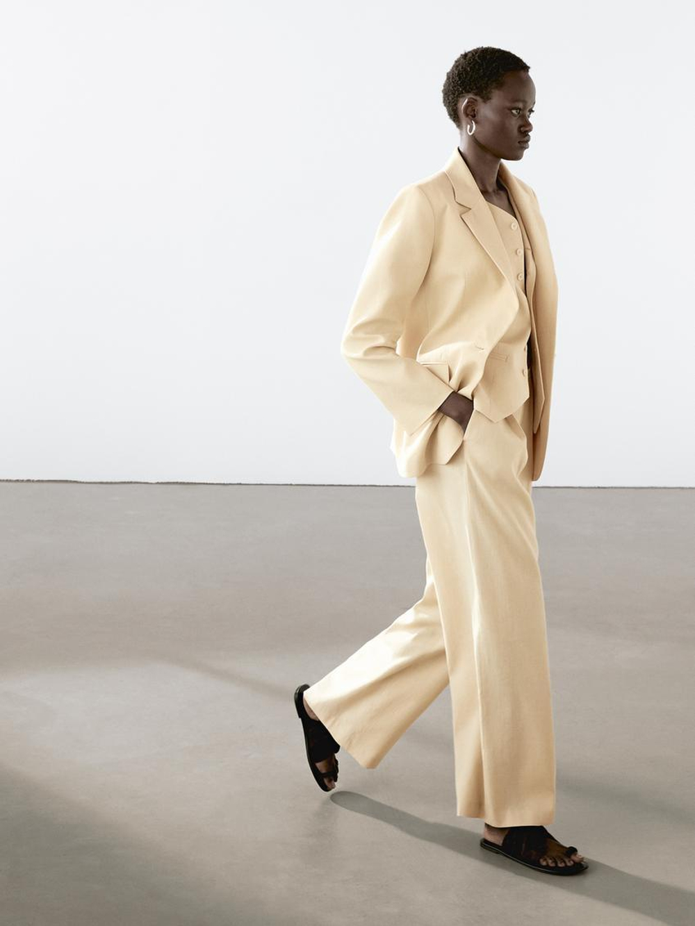 Massimo Dutti Блейзер из смесового льна, бежевый