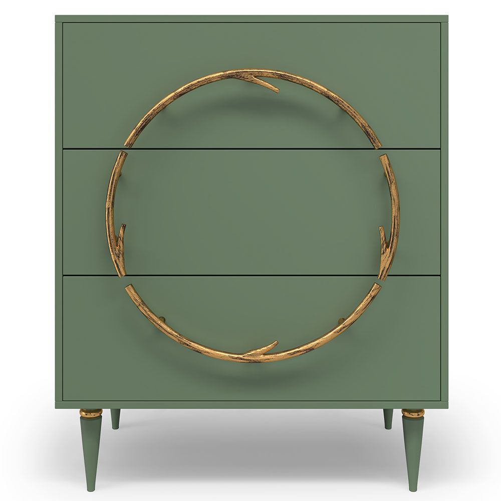 Комод Арт Колор matte Классик Голд с 3 ящиками Зеленый нефрит матовый