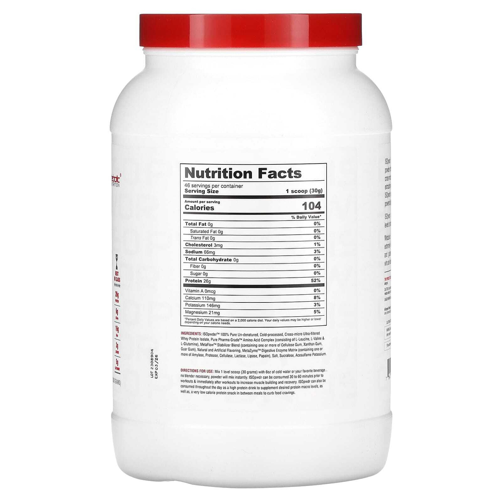Metabolic Nutrition, ISOpwdr, изолят сывороточного протеина, клубничный крем, 1380 г (3,04 фунта)