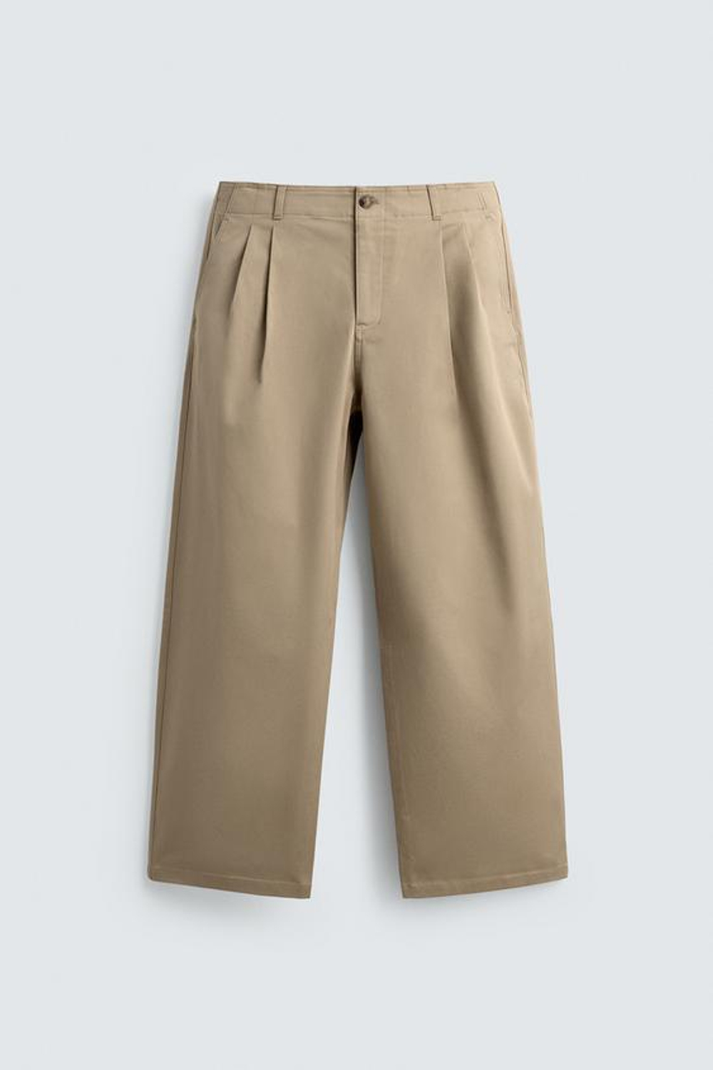 ZARA БРЮКИ WIDE FIT СО СКЛАДКАМИ, БЕЖЕВЫЙ