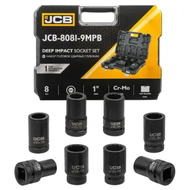 Набор головок ударных глубоких 8пр. 1''(12-гран) (22,24,27,30,32,36,38,41) в пласт.кейсе JCB JCB-8081-9MPB