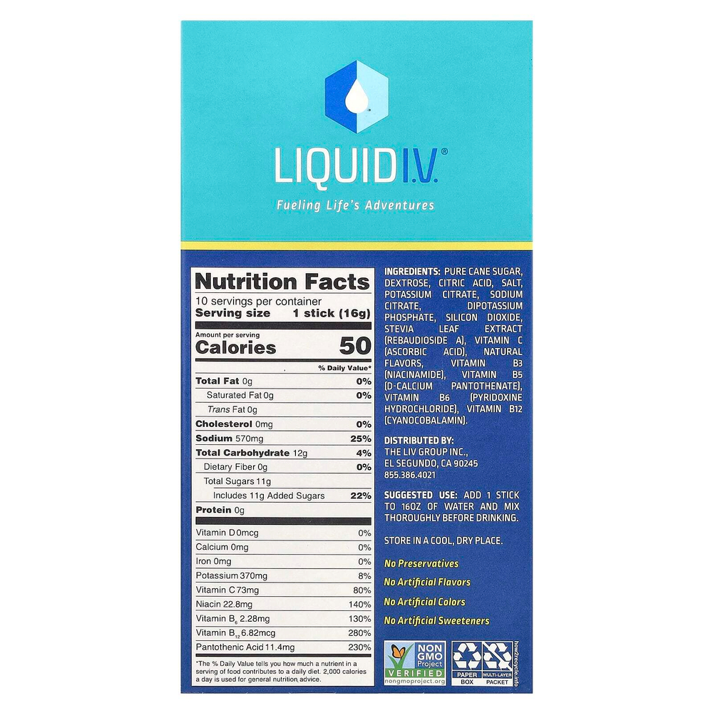 Liquid I.V., Hydration Multiplier®, смесь для приготовления электролитов, лимон и лайм, 10 пакетиков по 16 г (0,56 унции)
