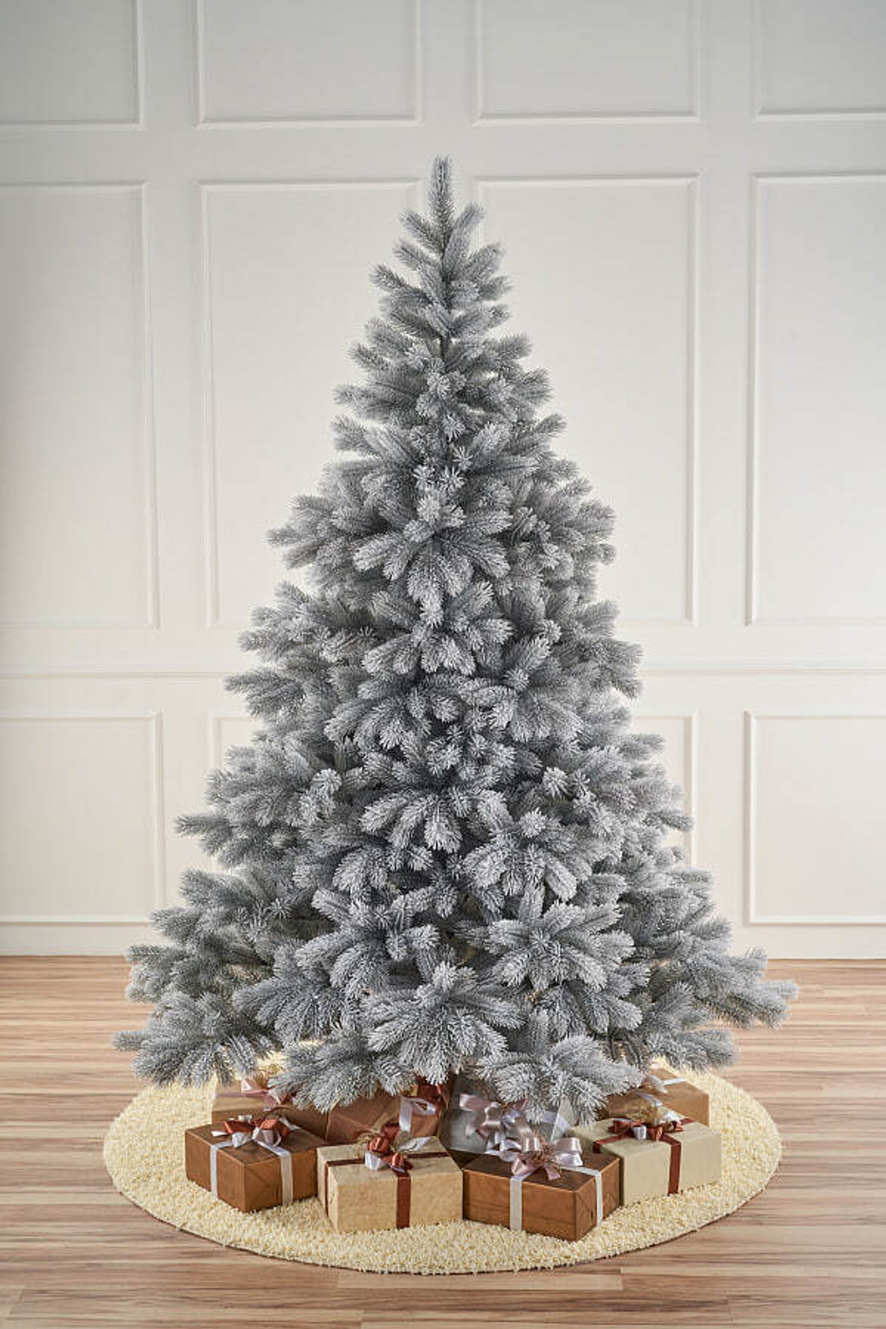 Ель искусственная заснеженная Монблан дымчатая 1,8м подставка металл 100% Литые веточки МаксКристмас