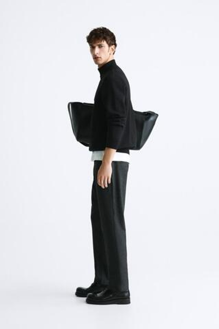 ZARA БРЮКИ КОМФОРТНОЙ ПОСАДКИ ИЗ РЕЛЬЕФНОЙ ТКАНИ, СЕРЫЙ