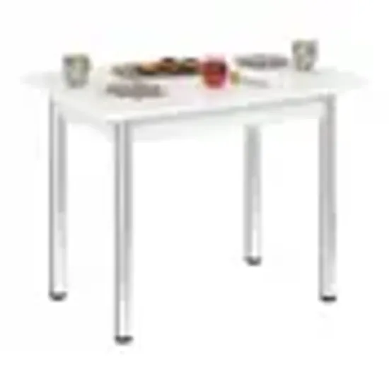 Стол ФП МДФ ЗАКРУГЛЕННЫЙ, 100*70 белый глянец, ножки ХРОМ /2/ (СНЯТ С ПР-ВА)