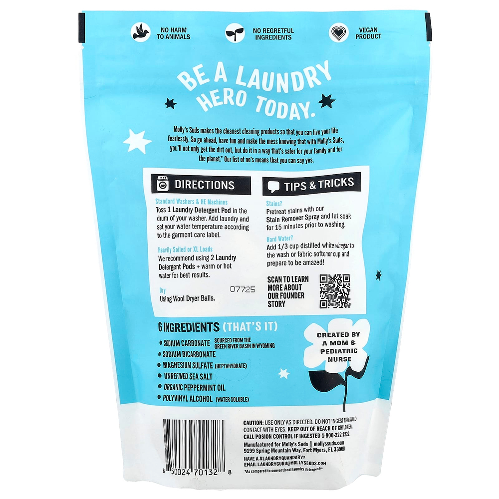 Molly's Suds, капсулы для стирки, с перечной мятой, 60 капсул, 0,84 кг (29,63 унции)