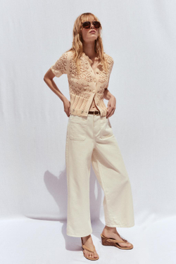 ZARA АЖУРНЫЙ ТРИКОТАЖНЫЙ КАРДИГАН, СЛОНОВАЯ КОСТЬ