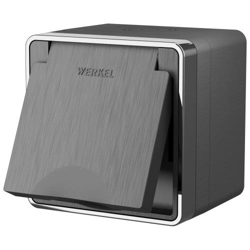 Розетка влагозащищенная IP44 с заземлением крышкой и шторками Gallant (графит рифленый) W5071204