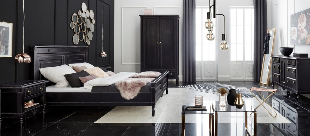 Кровать 160х200, Джоли, двуспальная, массив березы, черный, MAKOSA