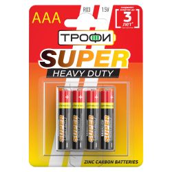 Батарейки Трофи R03-4BL SUPER HEAVY DUTY Zinc | Батарейки Солевые