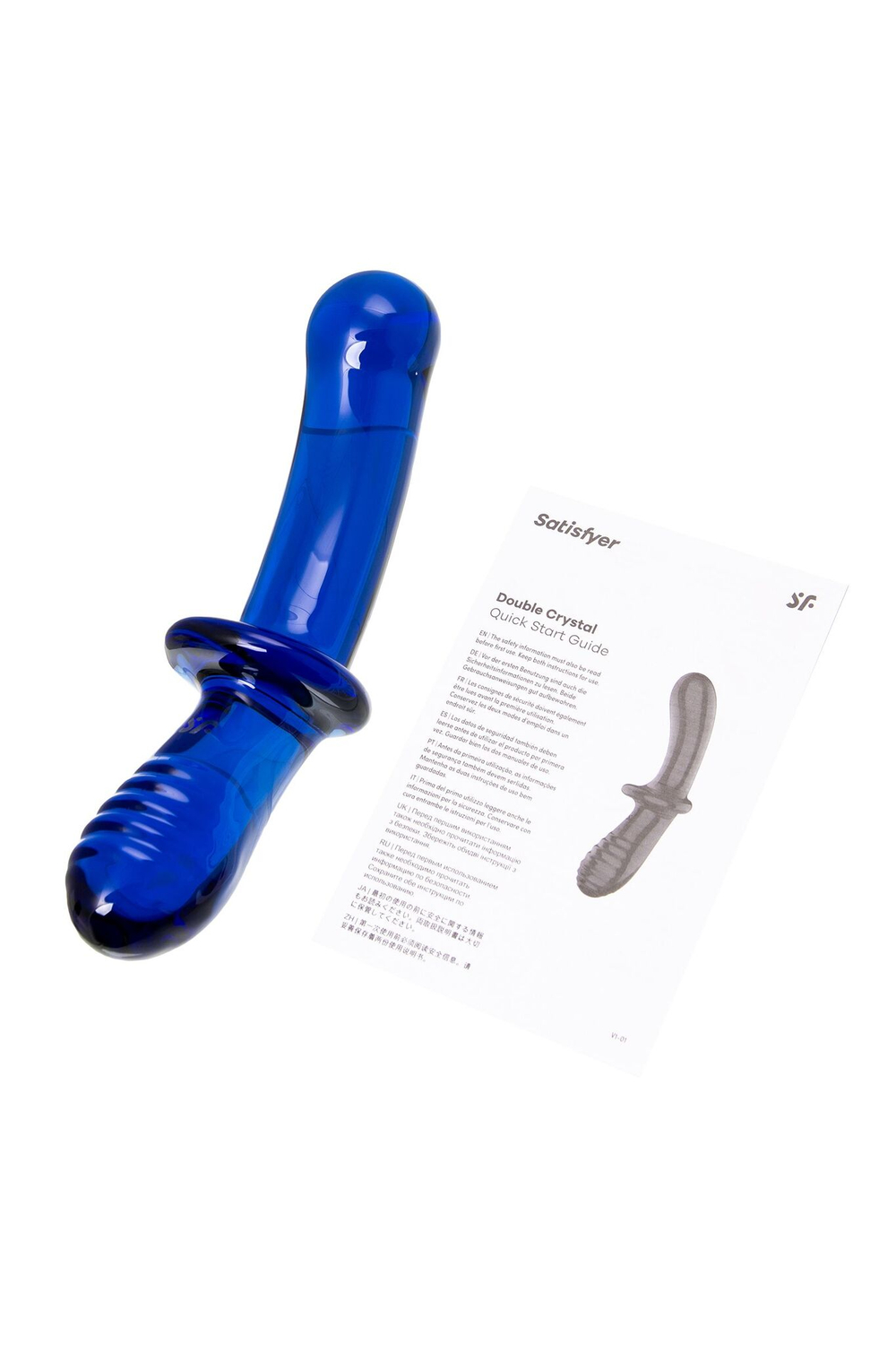 Синий двусторонний стеклянный фаллоимитатор Double Crystal - 19,5 см. (Цвет: синий)