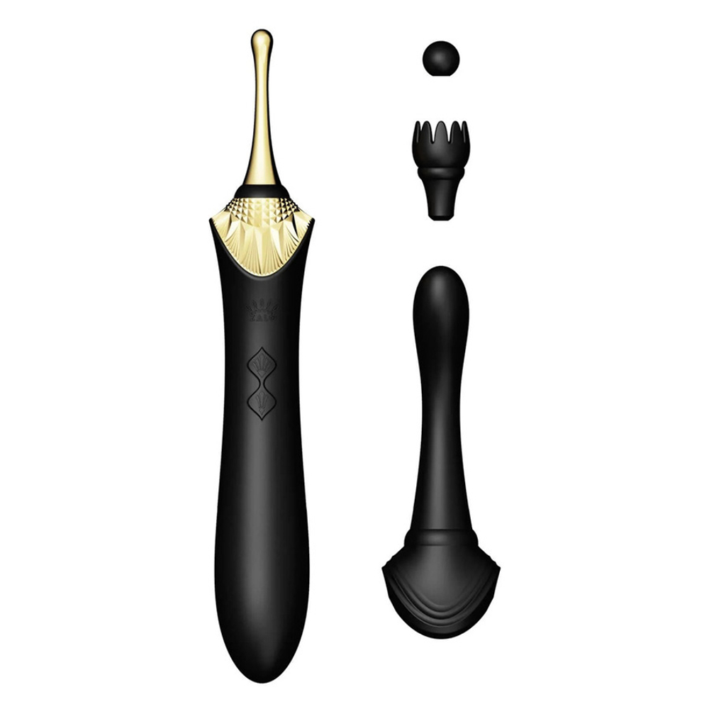 Черный клиторальный вибростимулятор 21,9см с насадками Zalo Bess Clitoral Massager Obsidian Black