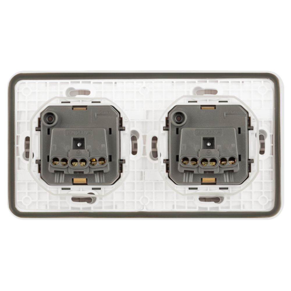 Розетка ЭРА Эксперт 11-2523-01 двойная с заземлением с крышкой 2х2P+E горизонт. IP55 16A-250В СУ белый | Эра Эксперт