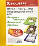Папка для портфолио и презентаций, 2 кольца, 20 файлов, пластик, желтая, BRAUBERG, 126676