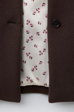 ZARA ДЛИННОЕ ПАЛЬТО ИЗ ШЕРСТИ И КАШЕМИРА, ШОКОЛАДНЫЙ