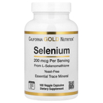 California Gold Nutrition, селен, бездрожжевой, 200 мкг, 180 вегетарианских капсул