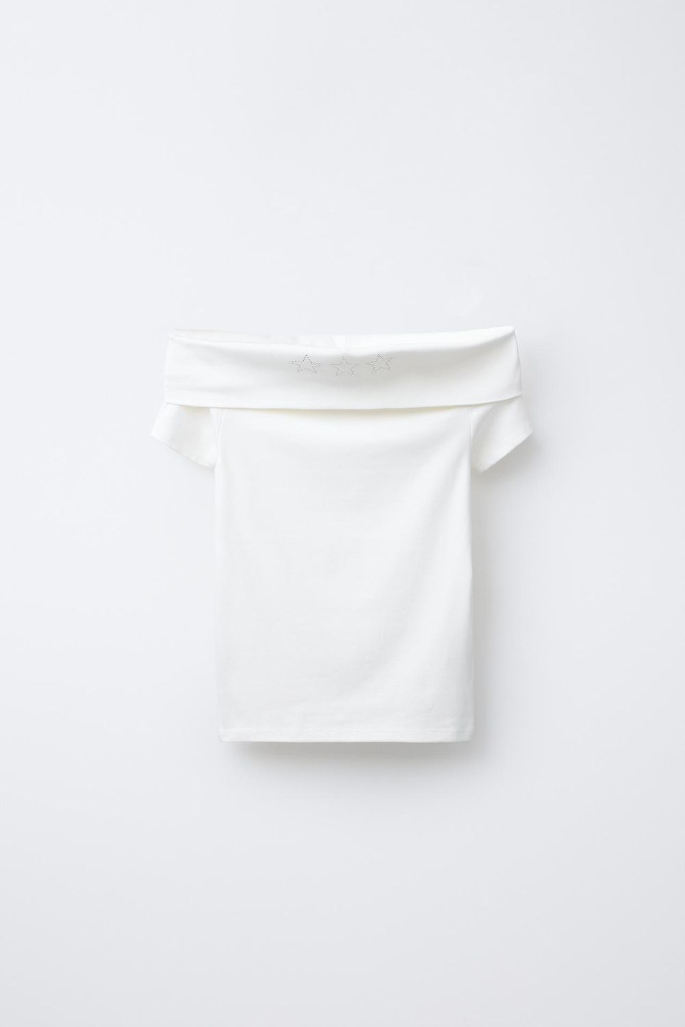 ZARA ТОП С ОТКРЫТЫМИ ПЛЕЧАМИ И ЗАКЛЕПКАМИ, БЕЛЫЙ