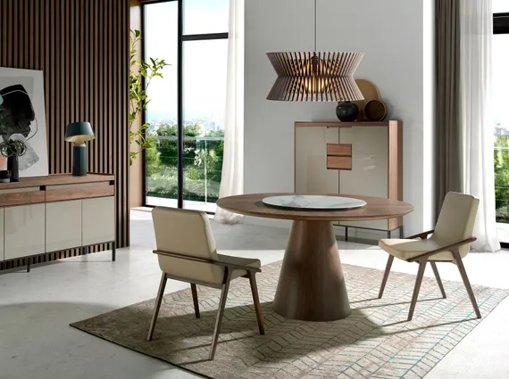 Стол Angel Cerda 1016, Ø135 см, мрамор, орех