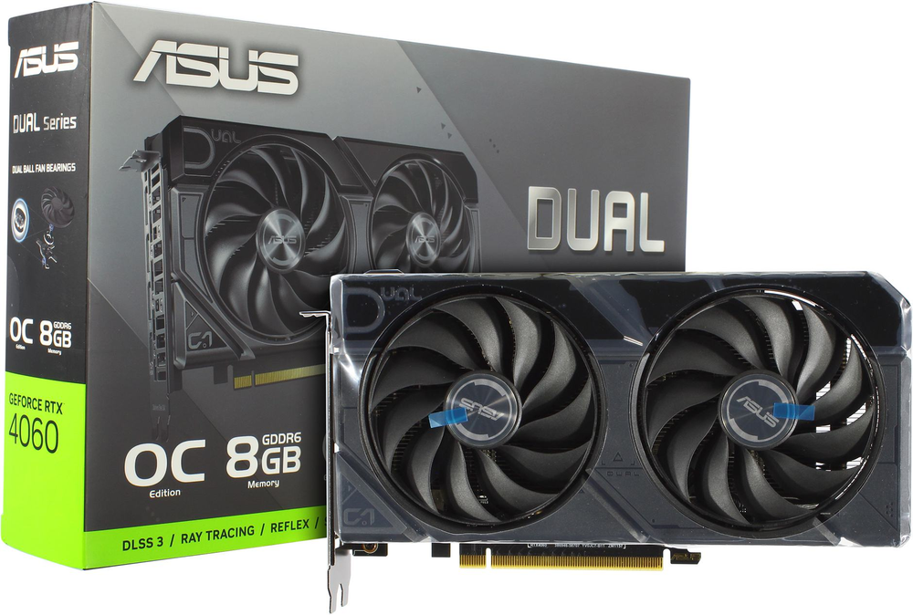 Видеокарта 8Gb PCI-E GDDR6 ASUS DUAL-RTX4060-O8G-EVO (RTL) HDMI+3xDP GeForce RTX4060