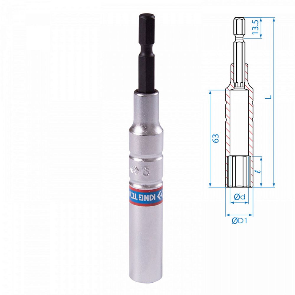 KING TONY (76C1109M) Головка для шуруповерта шестигранная 1/4", 9 мм, L = 110 мм