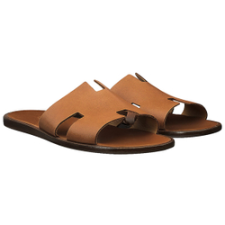 Hermes Lzmere set wear flat-bottomed round head fashion sandals men's brown, H041141Z H03