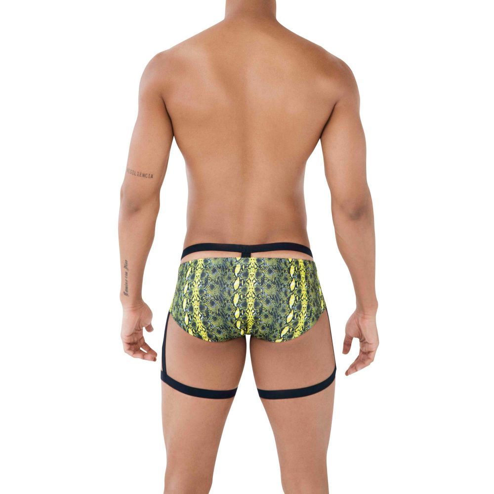 Мужские трусы брифы зеленые со змеиным принтом с поясом Pikante NEON BRIEF 051010