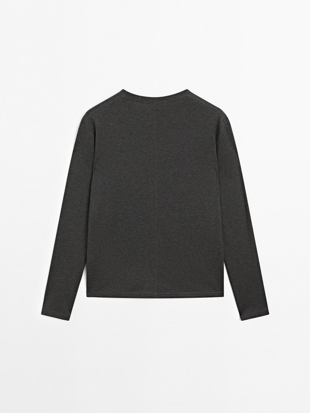 Massimo Dutti Футболка из 100% хлопка с длинным рукавом, антрацитово-серый