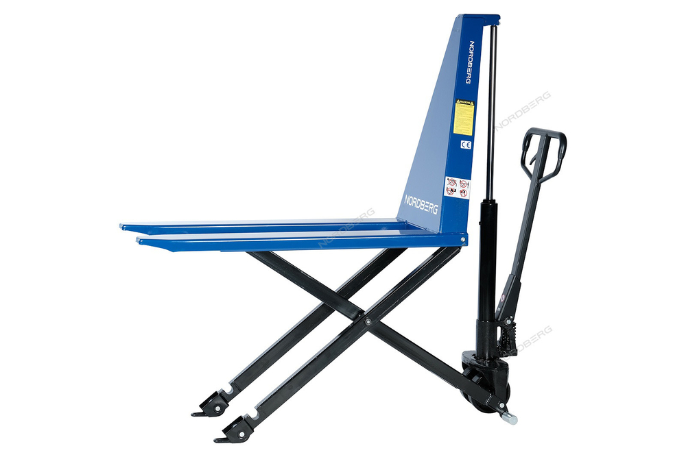 NORDBERG (N3904-10) Тележка (рохля) складская гидравлическая с высоким подъемом 1 т, с полиуретановыми колесами