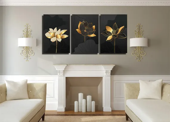 Модульная картина "Золотые лотосы"