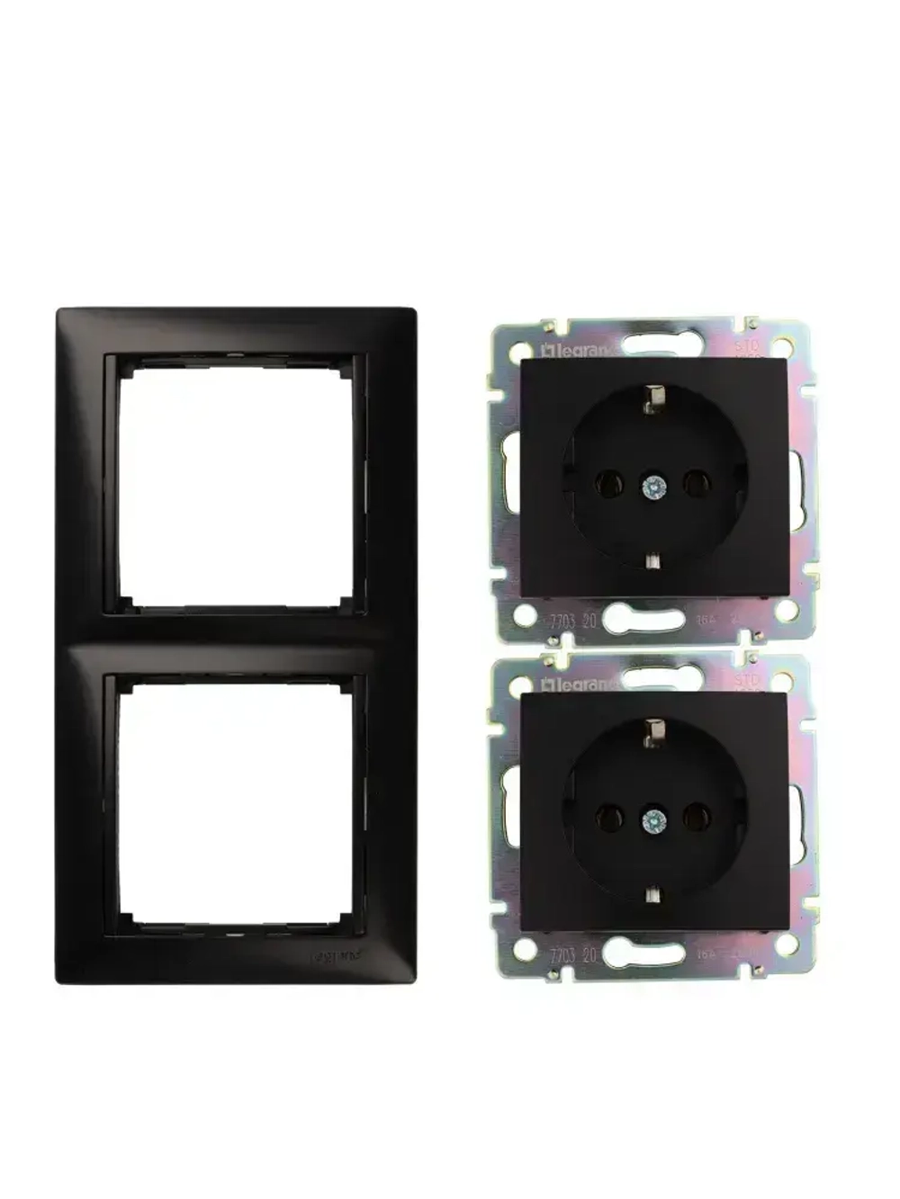 Розетка Legrand Vаlena цвет черный с заземлением (2шт) + рамка 2 пост 1шт