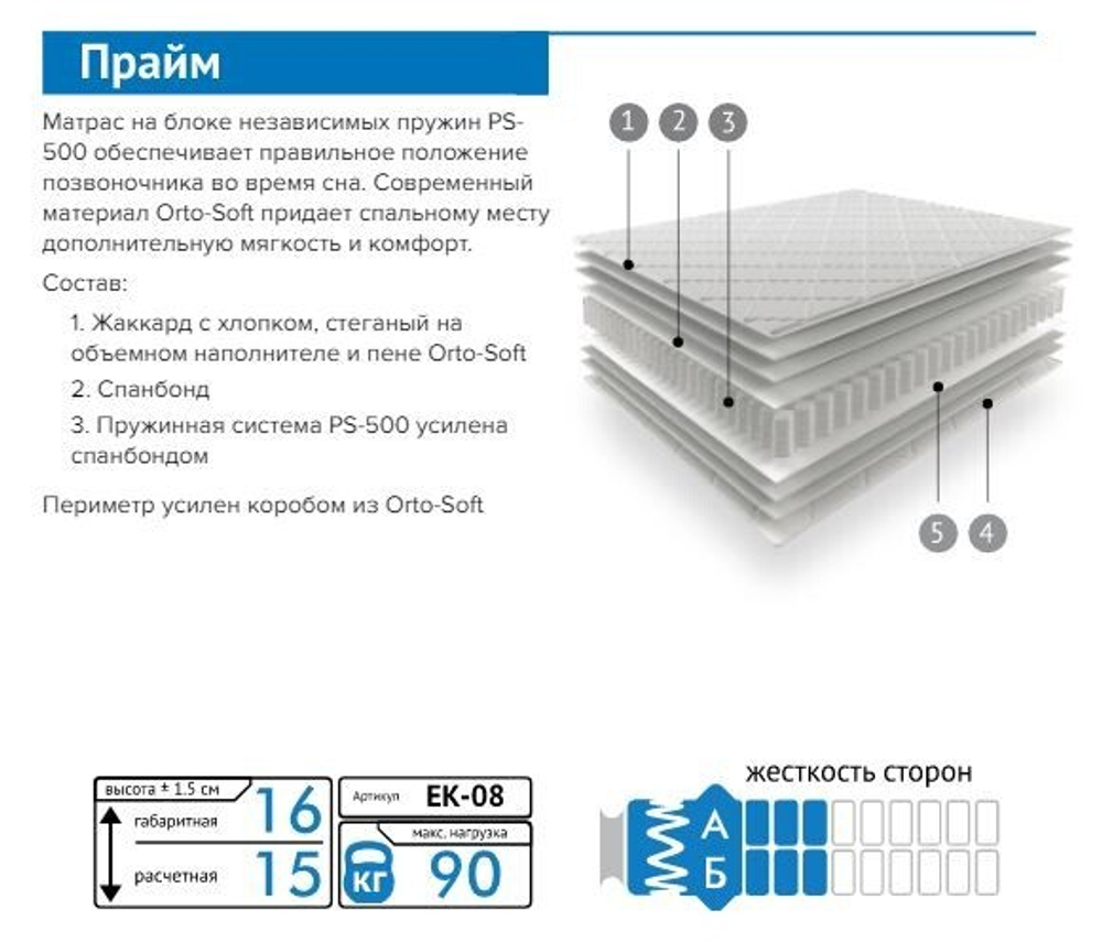 Матрас Прайм 80*200 ПС500 ЕК-08 Мелодия Сна