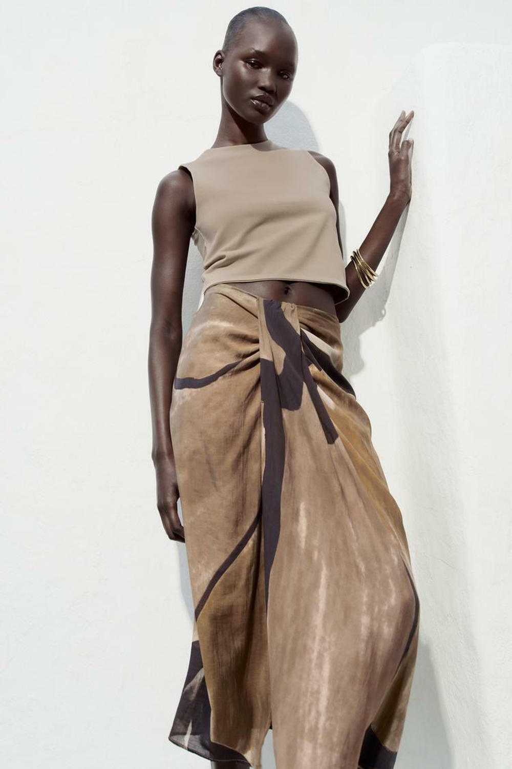 ZARA ТОП CROPPED БЕЗ РУКАВОВ, БЕЖЕВЫЙ