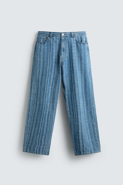 ZARA ДЖИНСЫ В ПОЛОСКУ С ТЕКСТУРОЙ, СИНИЙ