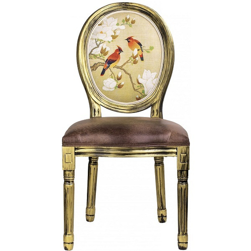 Стул "Птицы на ветке" коричневый 48x46x96см Дерево/полиуретан/кож.зам/лён