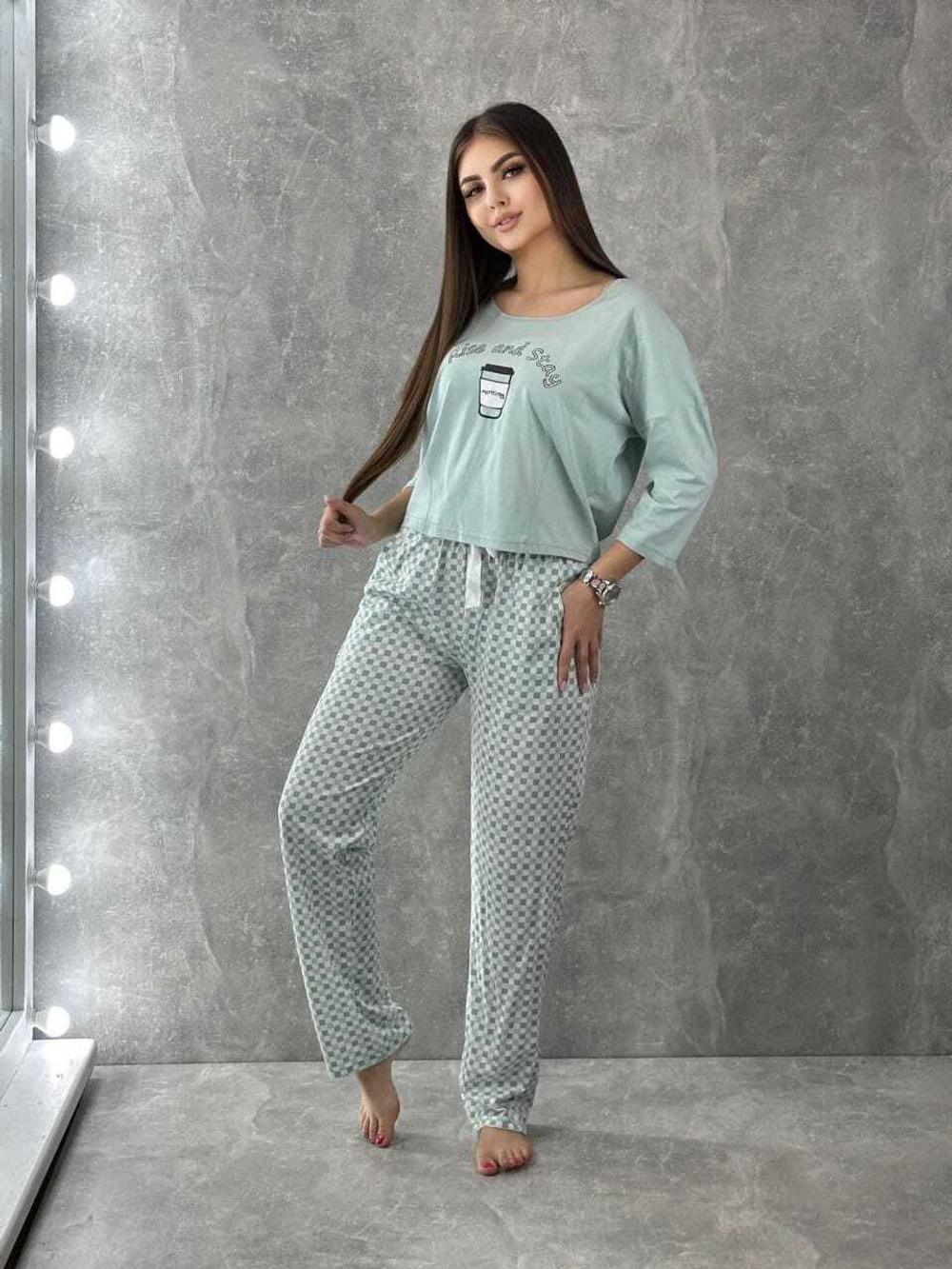 Пижама жен. х/б штаны+футболка дл/р 6645
