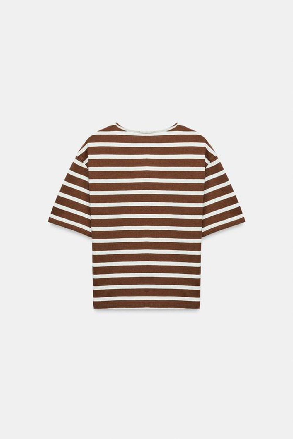 ZARA ФУТБОЛКА В ПОЛОСКУ С КОРОТКИМИ РУКАВАМИ, КОРИЧНЕВЫЙ