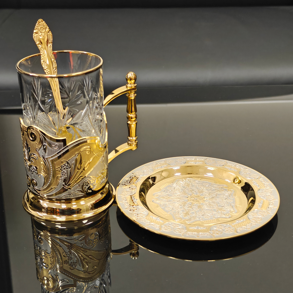 Чайный набор с блюдцем "Узорный" №5 (Златоуст) в футляре