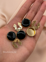 Накладки на пуговицы золотистые черная эмаль (клипсы)