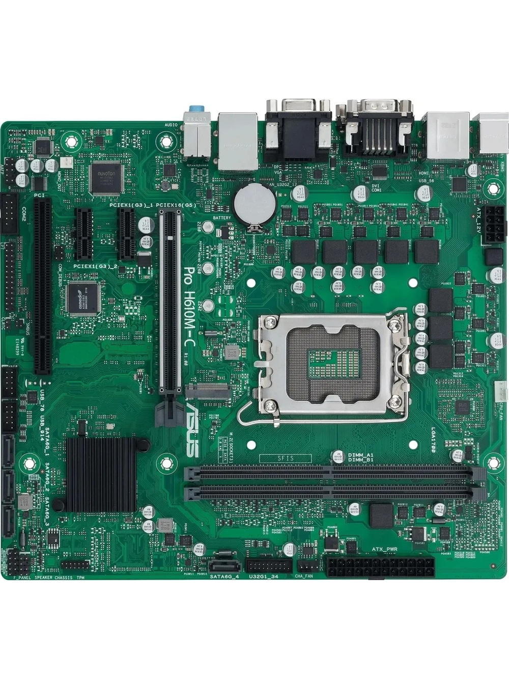 ASUS PRO H610M-C-CSM (Socket 1700, mATX, 2xDDR5(64GB), DP/DVI/HDMI, 1xPCIe 5.0x16/2xPCIe 3.0x1, 4xSATA 6Gb/s, 1xM2, 1xLAN, 1xCom, 2xUSB 3.0, 2xUSB 2.0, 2xPS/2)