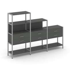Shelf System Трехсекционный стеллаж четырех/трех/двухярусный с ящиками SN.STM-431 Антрацит/Металл Се