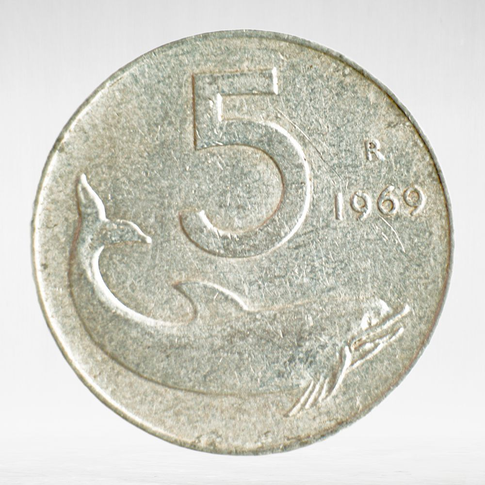 Italy 5 Lire 1969 R "Dolphin", VF