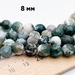 Моховый агат граненый бусины, диаметр около 8,1-8,3 мм, цена за 22-23 шт (1/2 нити)