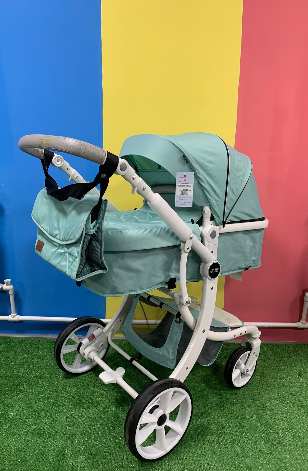 Коляска-трансформер Sweet Kids 608 2в1 Зеленый текстиль на белой раме