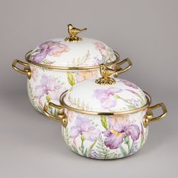 НАБОР КАСТРЮЛЬ AGNESS ЭМАЛИРОВАННЫХ СЕРИЯ "IRISES", 4ПР. 2,1Л И 3,8Л