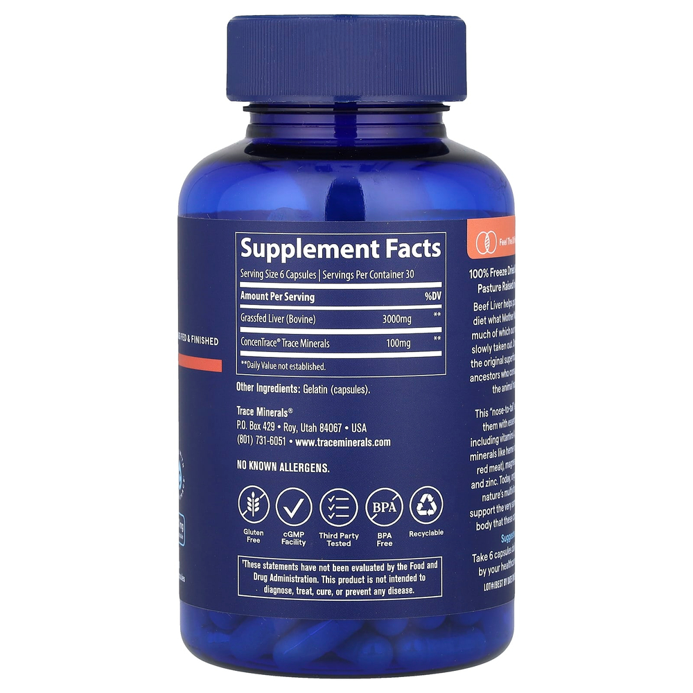 Trace, говяжья печень, 3000 мг, 180 капсул (500 мг в 1 капсуле)