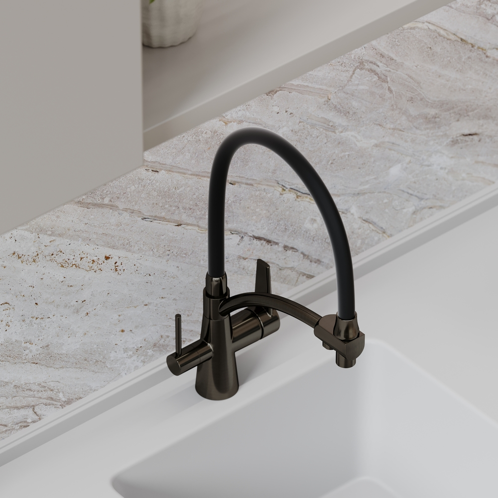 Смеситель для кухни Sancos Eri с гибким изливом, цвет вороненая сталь/черный, PVD покрытие, арт. SC4001GG