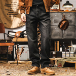 Мужские джинсы чёрного в американском классическом ретро-стиле, осенние свободные прямые брюки больших размеров, новые модные повседневные брюки для мужчин 2025 года